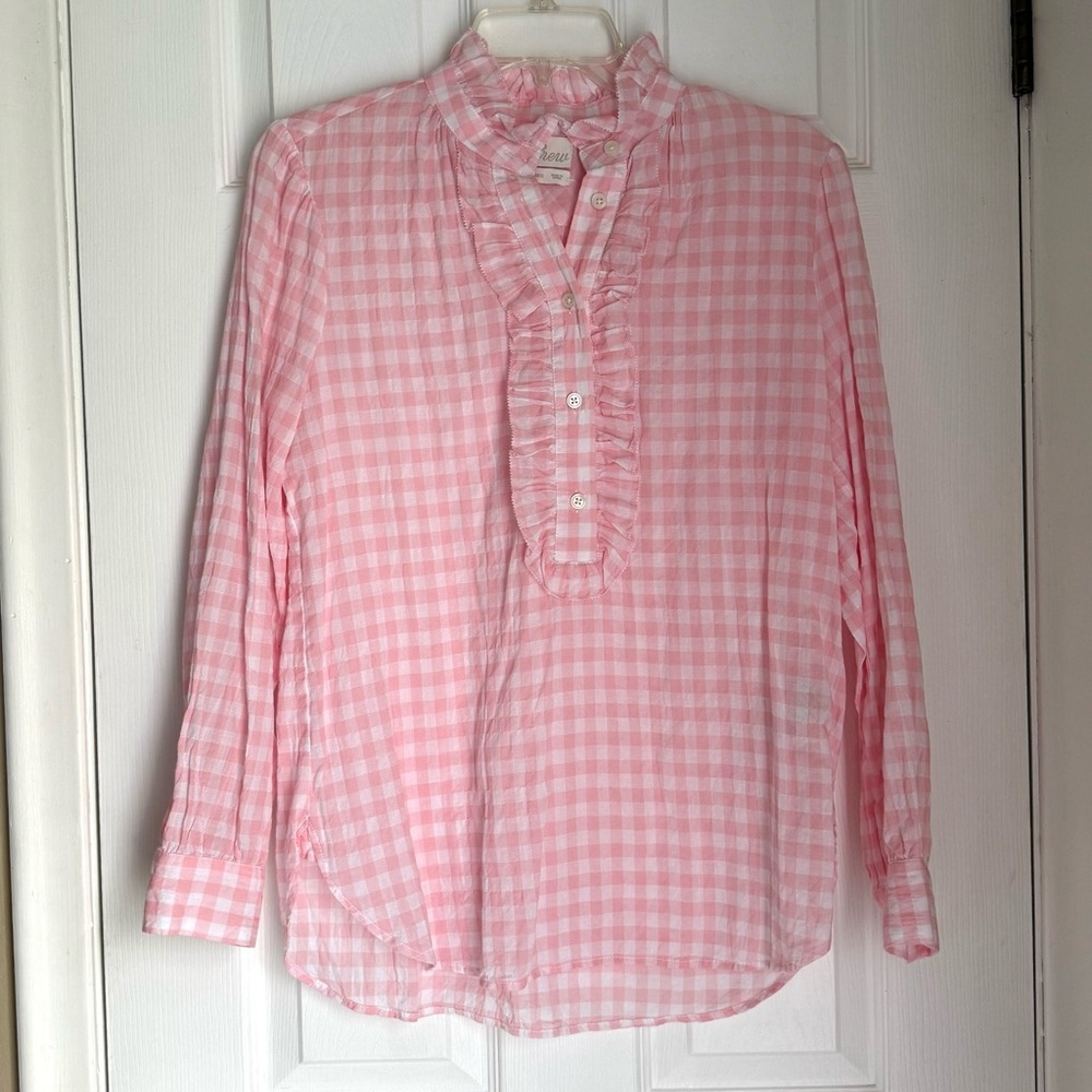 J. Crew  Gingham Ruffle Blouse NWOT